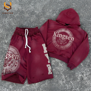 Custom Dtg Print Acid Wash Vintage 100% Cotton Hheavyweight <b>Hoodie</b> Jogger <b>Short</b> <b>Set</b> Streetwear <b>Hoodie</b> <b>and</b> <b>Shorts</b> <b>Set</b> - Product Image 1
