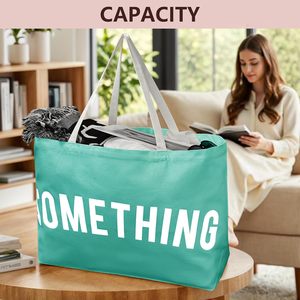 Sac de shopping en tissu de coton naturel grande capacité avec impression de logo personnalisé, sac fourre-tout en toile extra large - Product Image 3