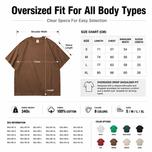 340gsm Wholesale Custom High Quality Heavyweight 100% Cotton Blank Plain Men's Tshirt Streetwear Oversized T-shirts for Men - Product Image 4