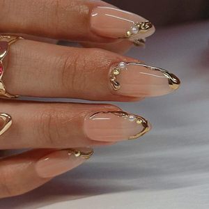 <span class=keywords><strong>Uñas</strong></span> Postizas Almendradas - <span class=keywords><strong>Uñas</strong></span> Francesas con Diseño de Línea Dorada - <span class=keywords><strong>Uñas</strong></span> Postizas Medianas - para Mujer, 24 Piezas - Product Image 3