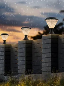 태양 광 발전 에너지 라운드 정원 마당 울타리 파티오 데크 야외 무선 RGB 태양열 Led 게이트 기둥 조명 태양 전지 패널 포스트 라이트