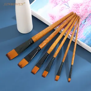 Xin Bowen Latest Products Professional Big Size Brown Color 6 Pcs Flat Artist Paint Brushes Set