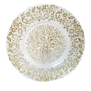 Assiettes à dîner en <span class=keywords><strong>verre</strong></span> uni avec motif de broderie dorée écologique, design fantaisie fait à la main, chargeurs pour la décoration d'événements de mariage - Product Image 1