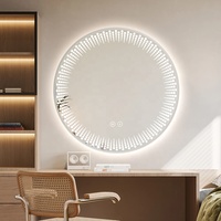 Miroir de salle de bain LED rond à fixation murale, bord décoratif, capteur tactile, anti-buée, miroir de vanité éclairé pour salle de bain