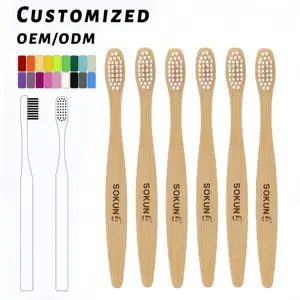 Grosir 100% sikat gigi bambu arang organik ramah lingkungan sehat sikat gigi bulu lembut bambu dengan logo kustom