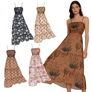Vestido Hawaiano Personalizado OEM para Mujer, con Estampado, Tirantes Finos, Estilo Smocked, sin Tirantes, Vestido de Vacaciones para Chicas - Product Image 1