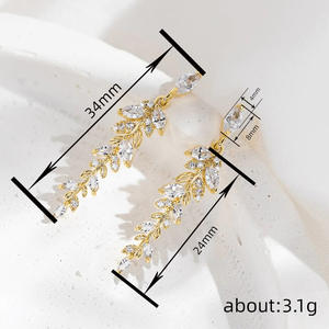 Boucles d'oreilles pendantes en cristal plaqué or pour femme, motif végétal romantique, bijoux de mariage, sertissage griffe en or 18 carats - Product Image 6