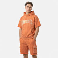 Ensemble de survêtement deux pièces à capuche pour homme avec broderie appliquée personnalisée, effet délavé, sweats à capuche et shorts, ensemble de survêtement OEM, usine de vêtements de marque