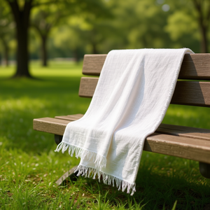 Toalla larga delgada de algodón y lino de 70x180 cm con bordes con flecos para el cuello - Product Image 2