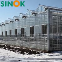 Serre en verre multi-travées sur mesure Sinok avec système hydroponique pour légumes-feuilles, laitue et tomates