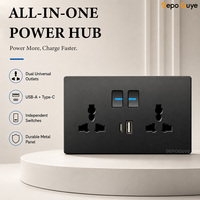 Interrupteur mural industriel en plastique PC noir 1/2/3/4 postes 1/2 voies, norme britannique 13A IP20, avec indicateur LED