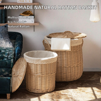 Panier à linge en osier de saule fait main avec doublure amovible, grande capacité, style ferme, pour salle de bain et cuisine