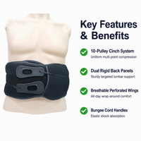 Ceinture de soutien lombaire élastique noire avec coussinet ergonomique moulé, sangles de tension double couche et prête pour l'ajout de logo