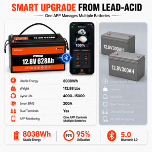 แบตเตอรี่ Buknuwo 12.8V 628AH 8038WH Lifepo4 พร้อมระบบจัดการแบตเตอรี่ 200A สำหรับระบบพลังงานแสงอาทิตย์สำรองไฟบ้าน - Product Image 2