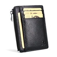 Portefeuille en cuir de première qualité pour permis de conduire, porte-monnaie zippé, porte-cartes unisexe en cuir de vachette première couche, design contrasté