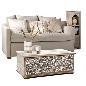 Banc de rangement en bois sculpté à la main, style bohème rustique vintage, avec motif mandala - Meuble d'appoint pour entrée - Product Image 5
