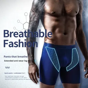 CELINNE High Quality Sports Men Underwear Separated Pouch Mens Comfortable Sports Fitness Ice Silk Quick Dry Long Leg Men <b>Boxer</b> - Product Image 5