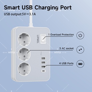 Multiprise blanche avec prise EU, 3 ports USB, 3 prises, interrupteur principal, protection contre les surcharges pour les hôpitaux - Product Image 4