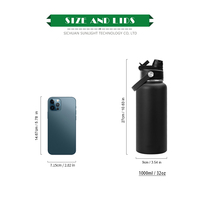 Bouteille d'eau 2-en-1 avec paille et couvercle à boire directement, finition poudrée, en acier inoxydable 18/8, isotherme, personnalisable avec logo, article promotionnel, cadeau de marque