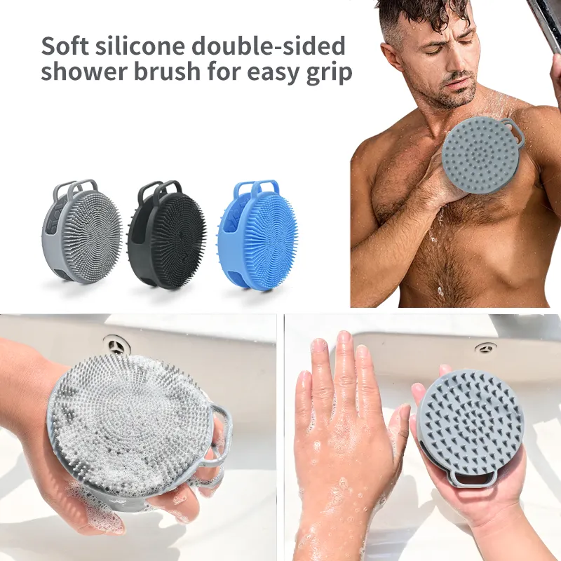 2024 Purificador corporal de silicone dupla face ecológico, escova de banho sem BPA, purificador corporal