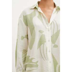 Chemise en modal à col en V verte pour femme, chemisier décontracté imprimé en popeline à boutons, à porter au quotidien - Product Image 5