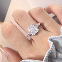 Auf Lager Ice Cut Custom 925 Sterling Silber Schmuck Cz Zirkonia Ring Quadrat Rosa Blau Saphir Ringe Schmuck Frauen