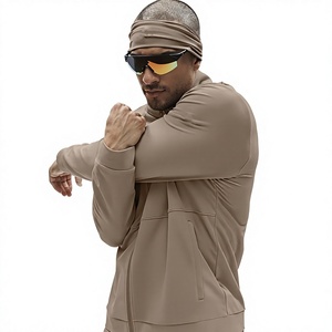 Men's Beige <b>Zip</b>-Up Knitted <b>Hooded</b> Jacket Solid Color Winter Wear Waterproof Windproof Eco-Friendly - Product Image 2