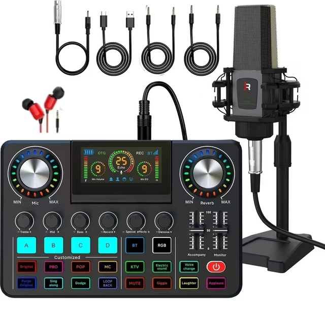 Professional Studio Audio Interface Broadcasting Kit Live Streaming Equipment with Sound Card Mixer and Microphone Set