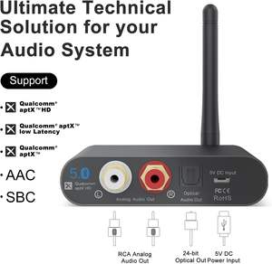 Adaptador de Audio Inalámbrico <span class=keywords><strong>Hi</strong></span>-<span class=keywords><strong>Fi</strong></span> 5.3 con DAC de Alta Fidelidad para Qualcomm CSR8675, Metálico - Product Image 3