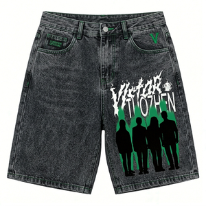 Completo da Uomo Estivo Casual Streetwear: T-Shirt Oversize con Stampa Grafica Effetto Acido Vintage e Pantaloncini in Denim - Product Image 2