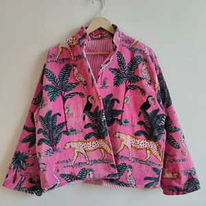 Chaqueta Bomber Clásica de Terciopelo Reversible y Transpirable con Estampado de Jungla Marrón, Ecológica, con Relleno 100% Algodón - Product Image 1