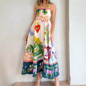<span class=keywords><strong>Abito</strong></span> Lungo Casual da Donna, Vestito Estivo a Vita Alta Senza Maniche con Spalline per Signore - Product Image 3