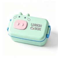 Boîte à lunch en acier inoxydable 304 pour enfants, motif vache de dessin animé, compartiment unique, avec cuillère et fourchette, pour l'école, les pique-niques en plein air