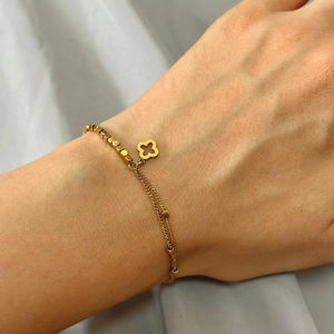 Nuevo Brazalete Exquisito con Trébol de Cuatro Hojas, Brazalete de Moda Ajustable con Cuentas Cúbicas para Mujer - Product Image 6