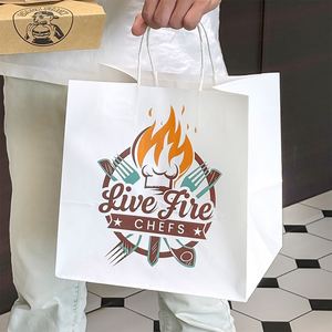 Bolsas de Papel Kraft Personalizadas para Llevar, Biodegradables, Reciclables, para Envasado de Alimentos con Asas, para Restaurantes, Barbacoa, Comida Rápida y Entrega a Domicilio - Product Image 6