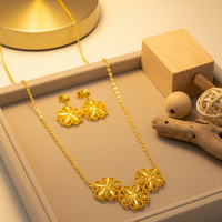 Conjunto de Joyería de Flores con Filigrana Chapada en Oro de 24K de Dubái, Collar y Aretes Florales de Margarita Árabe del Medio Oriente para Mujer, Regalo de Eid