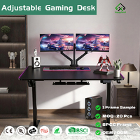 Bureau de jeu électrique réglable à moteur unique avec plateau en fibre de carbone 1400x700mm pour position assise ou debout