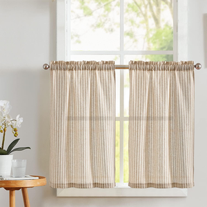 <strong>Stripe</strong> Farmhouse Kitchen <strong>Curtains</strong> 36 Inch Length Linen Blend Cafe <strong>Curtains</strong> <strong>Ticking</strong> <strong>Stripe</strong> Tier Drapes Pinstripe Semi-Sheer - Product Image 1