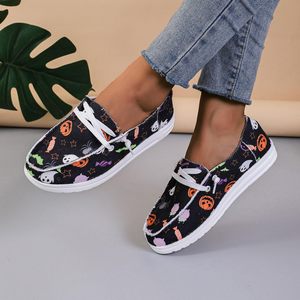 Zapatos de lona Rola Halloween para mujer, zapatos planos informales con estampado de calabaza y patrón de fantasma para mujer - Product Image 2