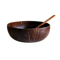 Bol en Noix de Coco Poli 100% Naturel et Cuillères en Bois Vietnam – Ensemble Écologique de Bols à Salade et Fourchettes en Coco Bio