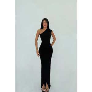 Vestido de Gala Negro de Lujo Elegante Tallas Grandes XL, Corte A con Abertura, Silueta Recta, Estilo Imperio para Mujer, para Fiesta de Graduación, Largo hasta el Suelo, Estampado 3D - Product Image 3