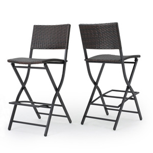 Outdoor Faux Rattan Metal Frame <b>Adjustable</b> Lightweight Modern <b>Bar</b> <b>Stools</b> Set of 2 Multibrown - Product Image 3