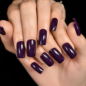 Presse solide sur les ongles <span class=keywords><strong>violet</strong></span> <span class=keywords><strong>foncé</strong></span> carré moyen ongles artificiels pour femmes filles Faux Ongles - Product Image 3