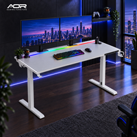 Bureau de jeu électrique AOR 63 pouces noir tout métal à double moteur avec prises de courant intégrées et boîte de gestion des câbles de grande capacité
