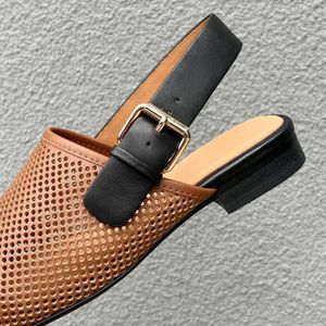 Sandalias Planas de Piel de Cordero 100% con Plantilla de Piel de Cordero para Mujer, Sandalias Huecas con Tiras Anchas, Zapatos Tipo Mule, Personalización de Logotipo de Fábrica - Product Image 4