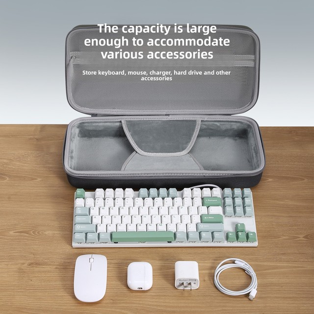 Customization Only EVA Hard Shell Keyboard & Mouse Organizer Case for 68/87-Key Layouts Gray Anti-Pressure & Wear-Resistant