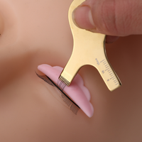 Brosse de levage de cils en acier inoxydable doré avec logo personnalisé avec peigne en forme de Y séparant les cils pour la teinture permanente