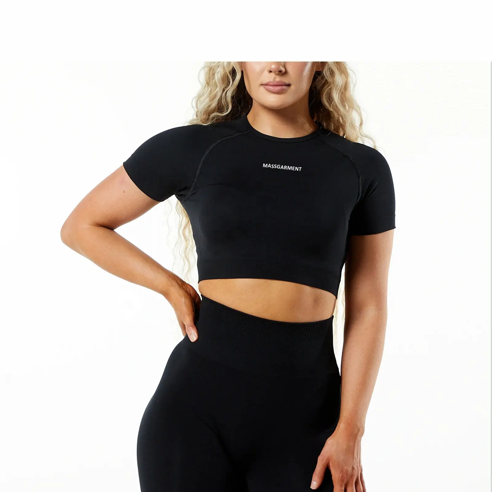 OEM 4-way stretch quick dry Seamless black cropped top women gym training workout sports clothing