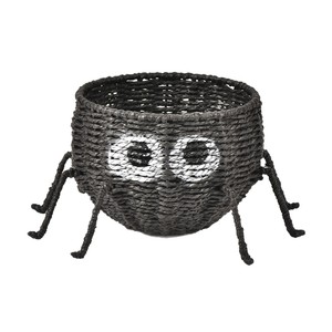 Boîte de rangement pour bonbons d'Halloween en forme d'araignée, panier noir tressé fait main, décoration intérieure, forme ronde, type sur pied - Product Image 4