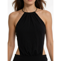 Robe mini noire à col halter, découpée et froncée, pour soirée